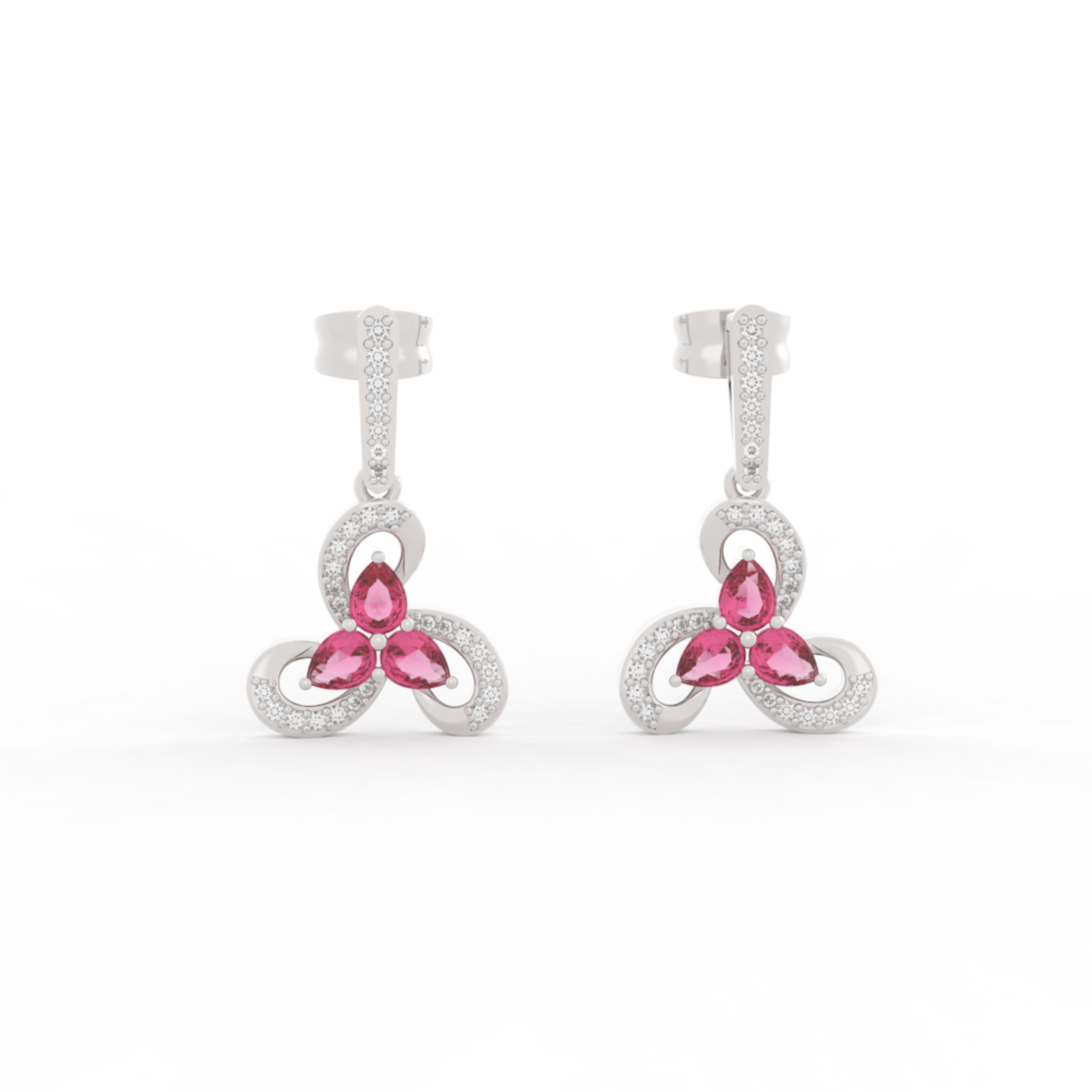 Vintage Ruby Flower Dangle Earrings, Hallmarked 925 Sterling Silver